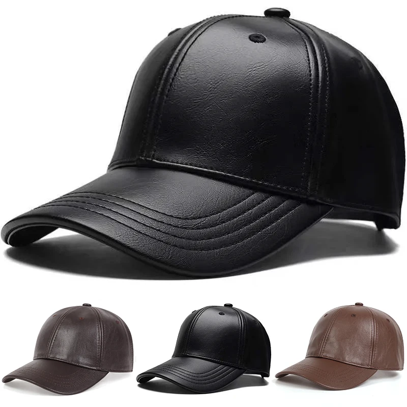 Leather Work Hat - Unisex Düz Renk Erkek Kadın Beyzbol