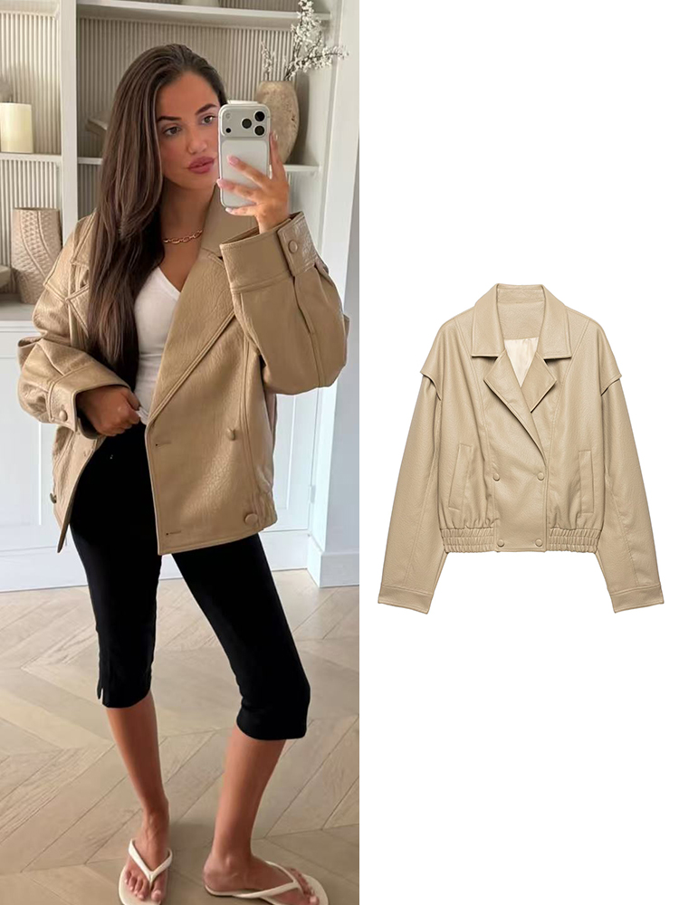 Leather Work Jacket - TFMLN Yeni Yaka Detaylı Günlük Kadın
