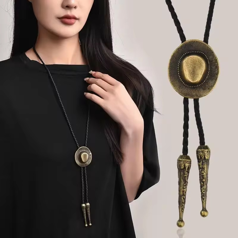 Leather Work Hat - Moda Bolo Kravat El örgüsü Deri