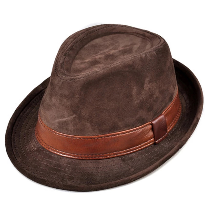 Leather Work Hat - Erkekler hakiki deri süet inek cilt